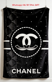 Chanel CC Logo Quilted Monochrome Flannel Throw Blanket IMG_7158